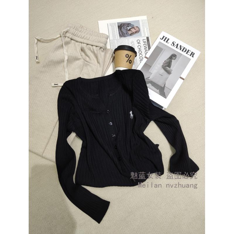 原搭春季2025新款小V领宽松百搭毛衣刺绣针织开衫上衣女XX0808#