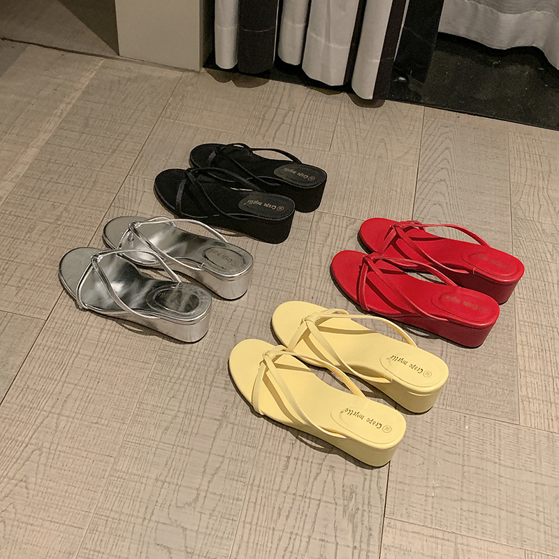 跟高5cm~夹趾外穿拖鞋女2025年夏季新款百搭时尚细带凉拖鞋女