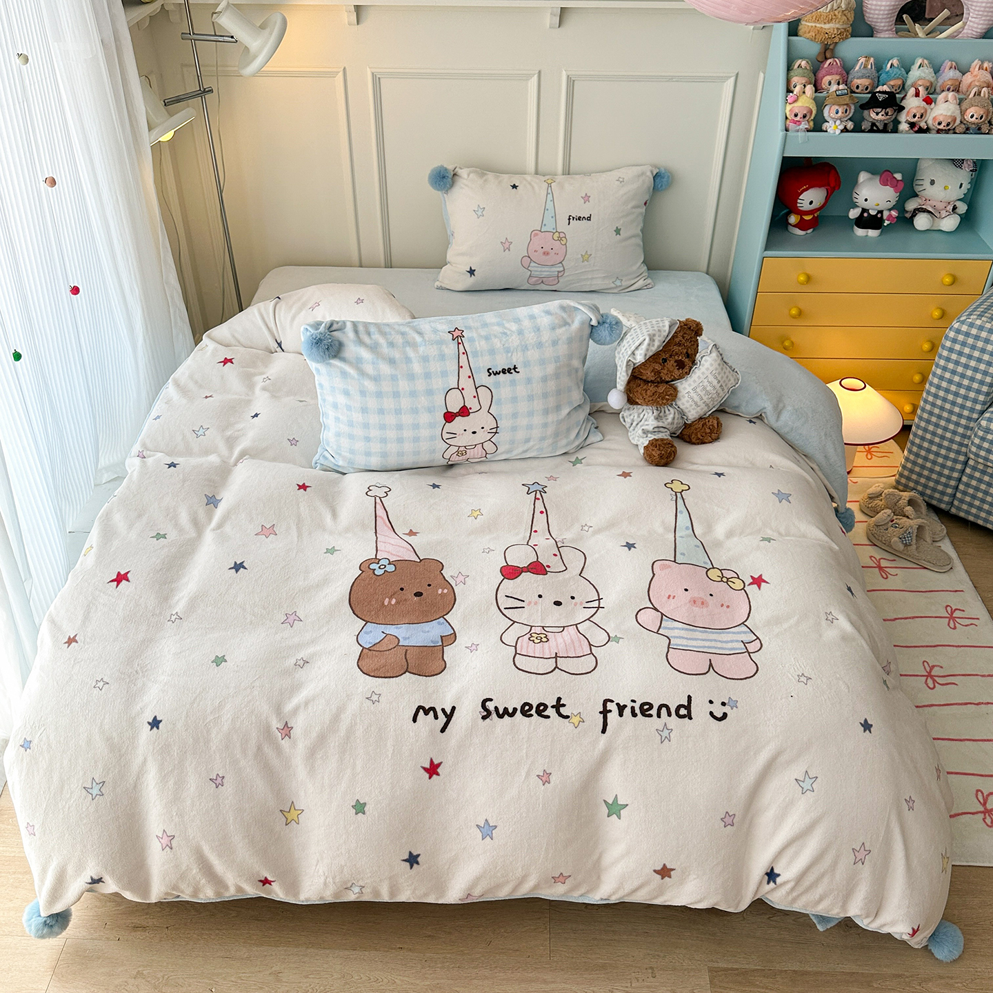 2025新款毛球款大版数码印花牛奶绒四件套保暖被套加厚床上用品