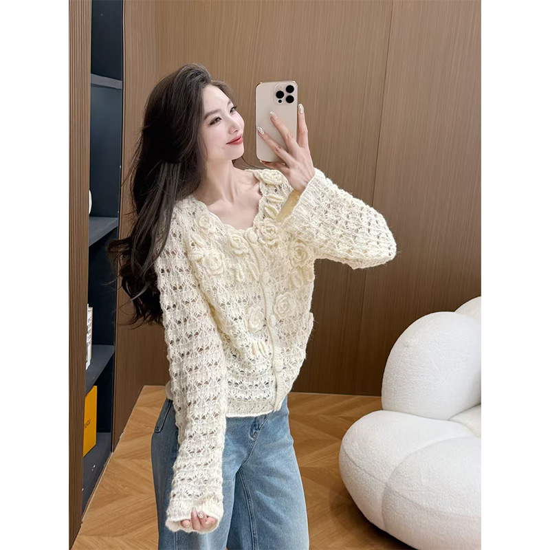 【SSLWEIWEI】南油新款立体花镂空长袖针织开衫56886
