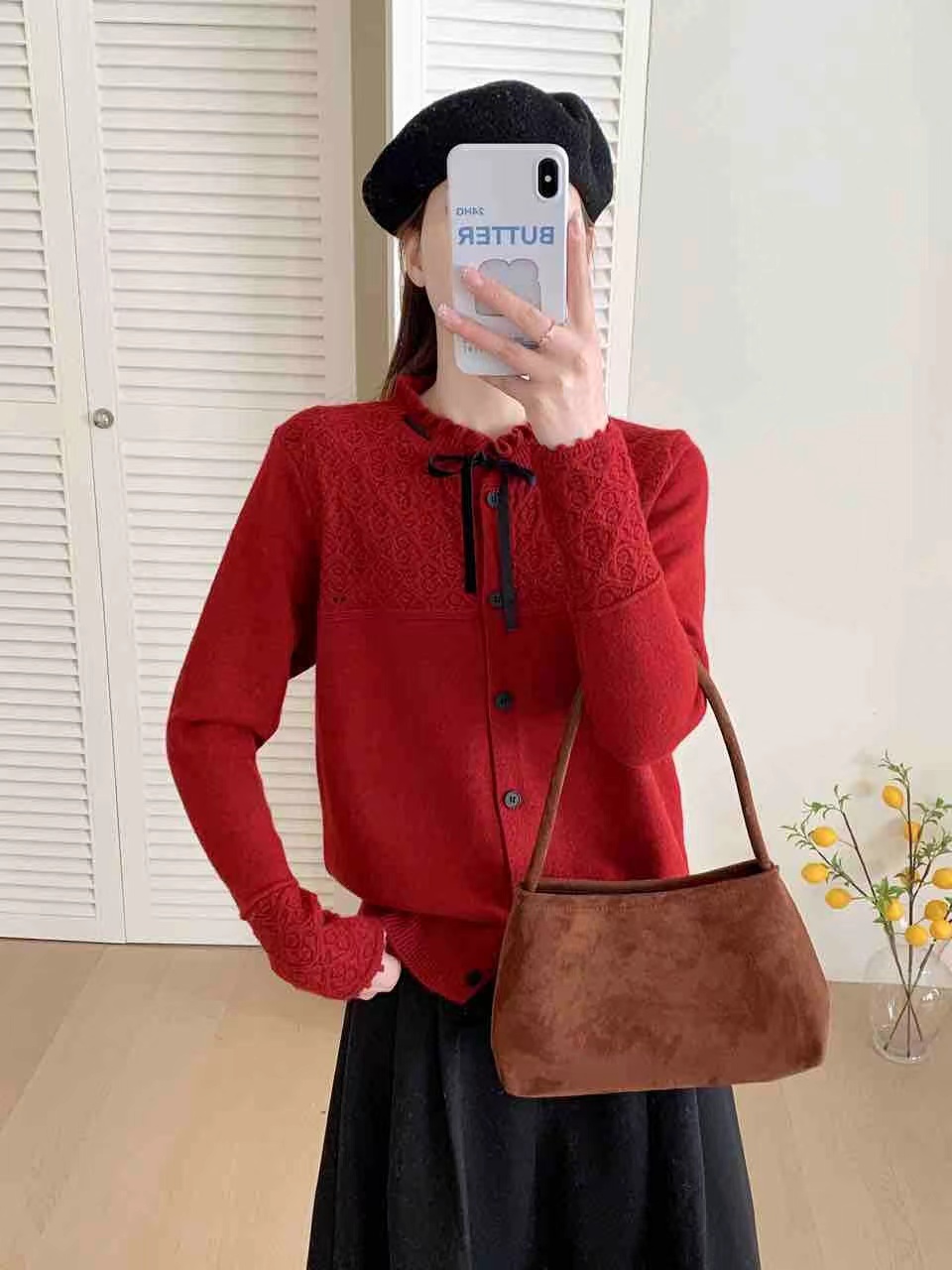 上衣毛衣针织衫红色气质时尚百搭宽松慵懒风设计感小众轻奢