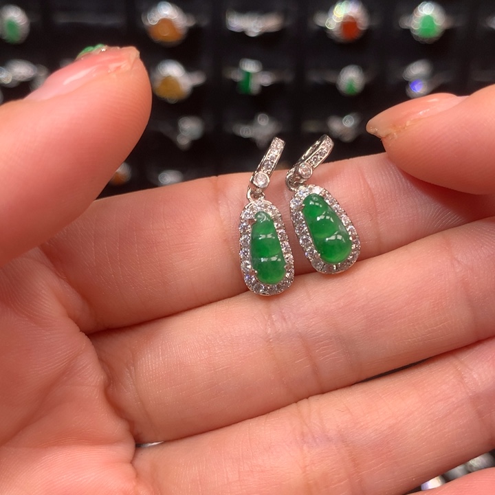 页***川翡翠银S925镶嵌耳饰提溜