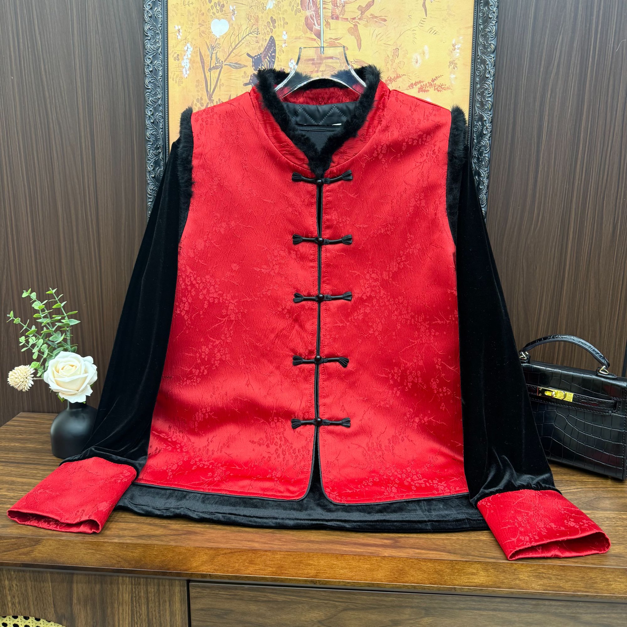 国风新中式上衣马夹套装网红复古红色加厚2025冬季新款大码女装