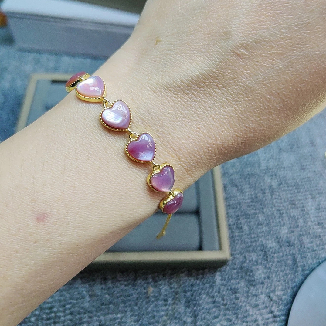 925银珐琅手链 通体925银镶嵌天然极光紫贝手链