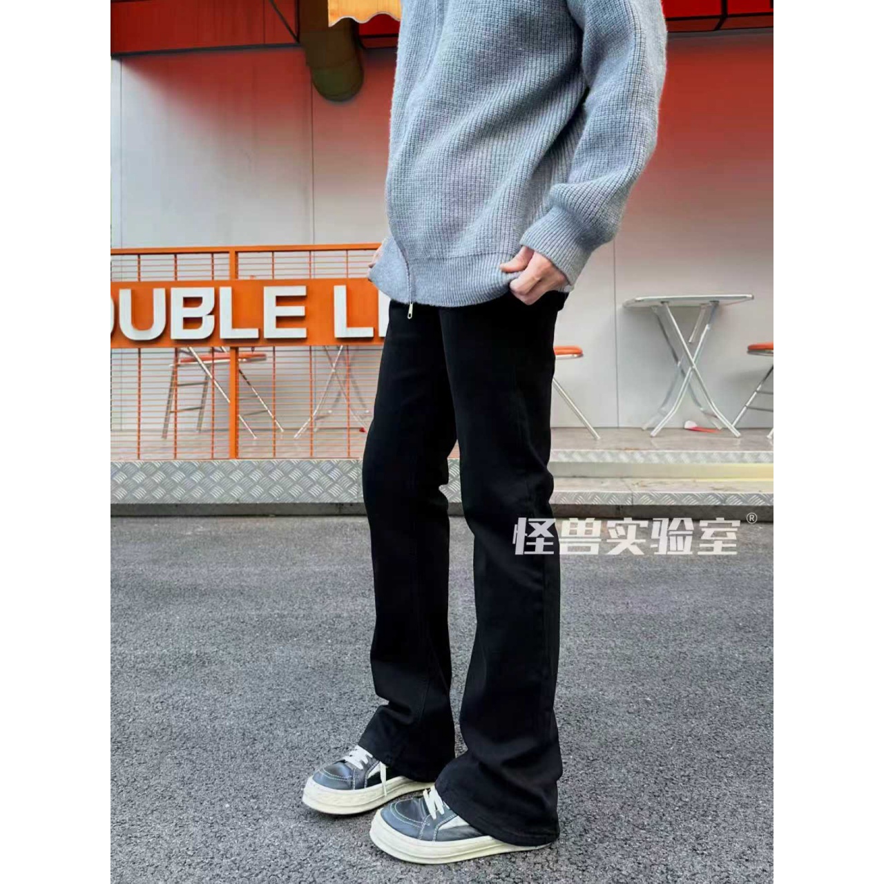 怪兽实验室新款【217常规款】美式休闲柳叶弯刀微喇弹力百搭牛仔裤