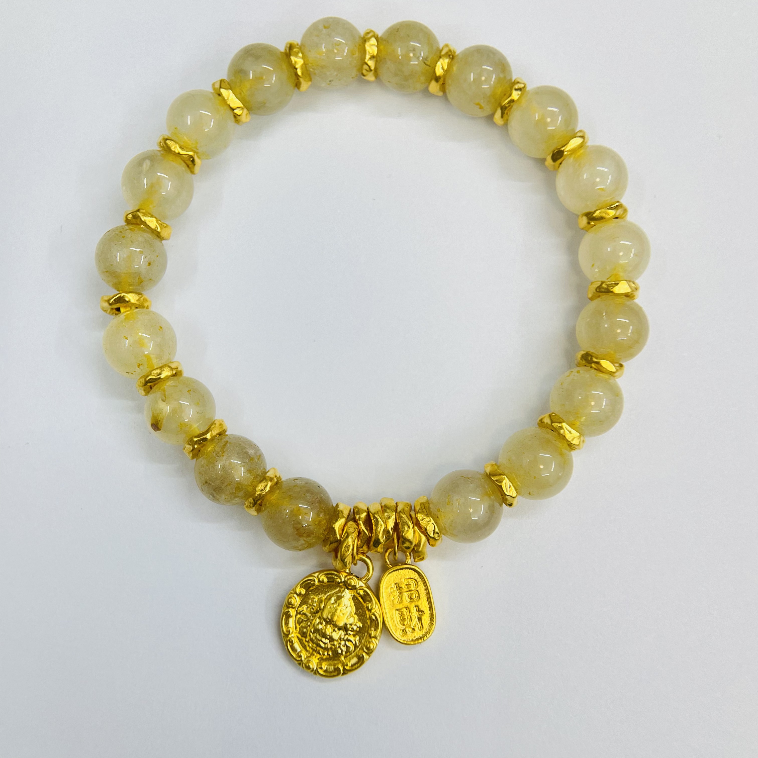 君潮黄金足金999成品金发晶黄财神盘缠手串DP2308
