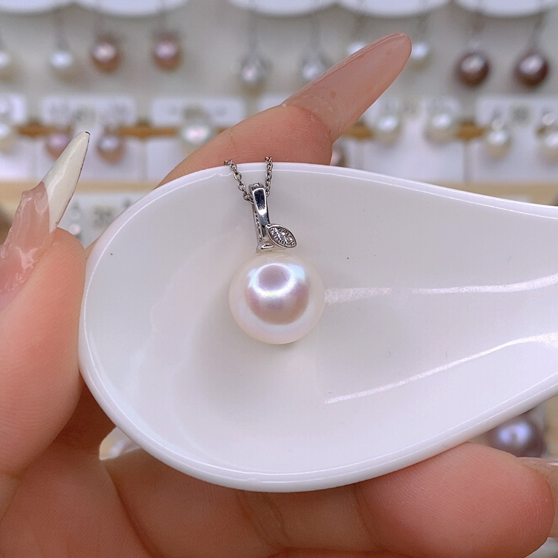 淡水珍珠银S925镶嵌颈饰喜*