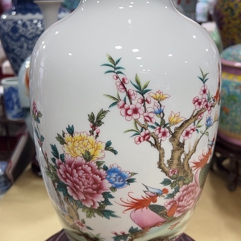 粉彩花鸟百鸟朝凤一个