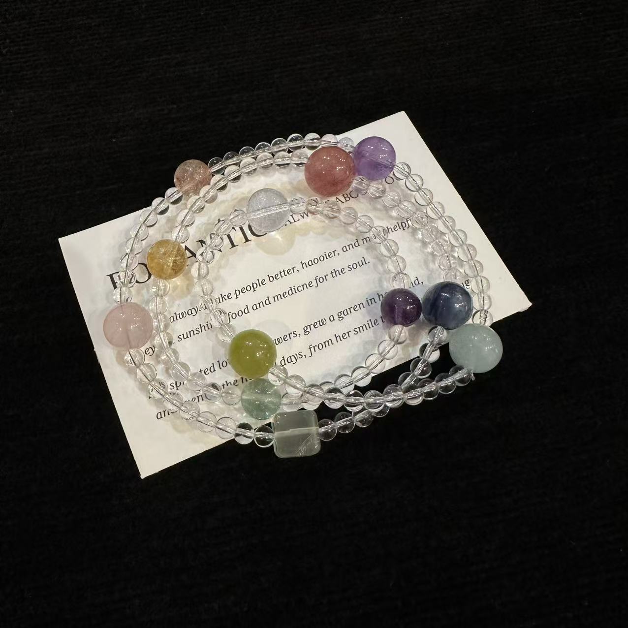 YIMI 天然水晶 4-12mm白水晶三圈手链x3372 多样性发货