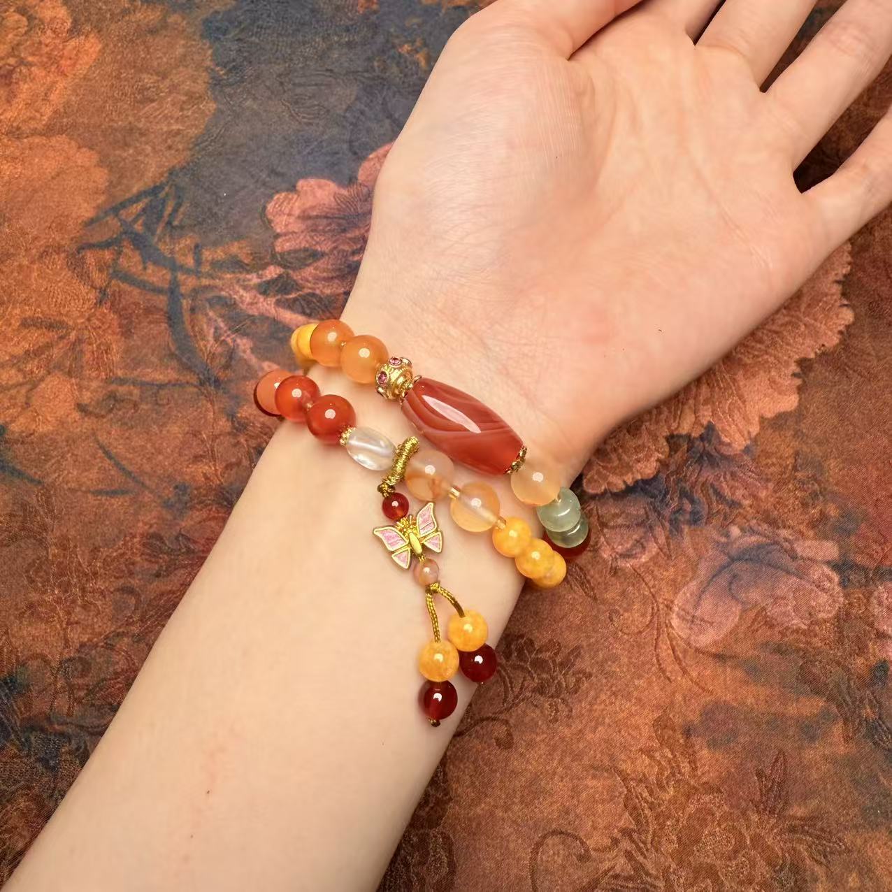 S1074-玛瑙黄色双圈手串（无礼盒）