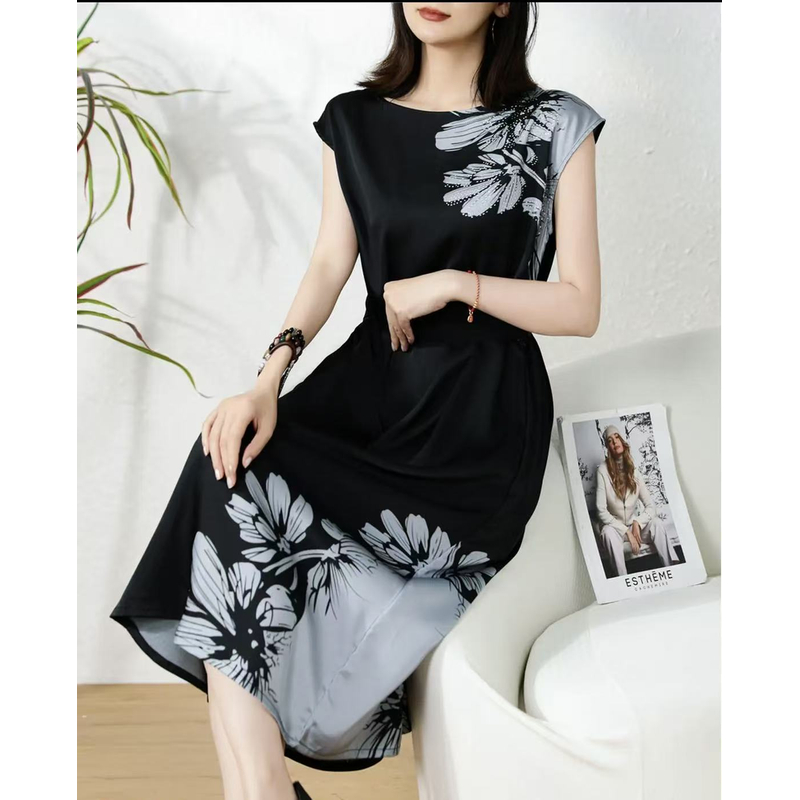 定位花蕊 夏季时尚轻奢亲肤透气中长款连衣裙