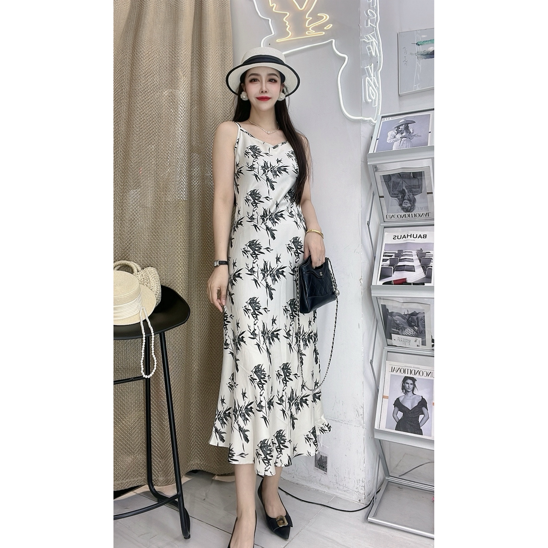 720 【断码轻奢款】 夏装上新法式吊带印花连衣裙 YS