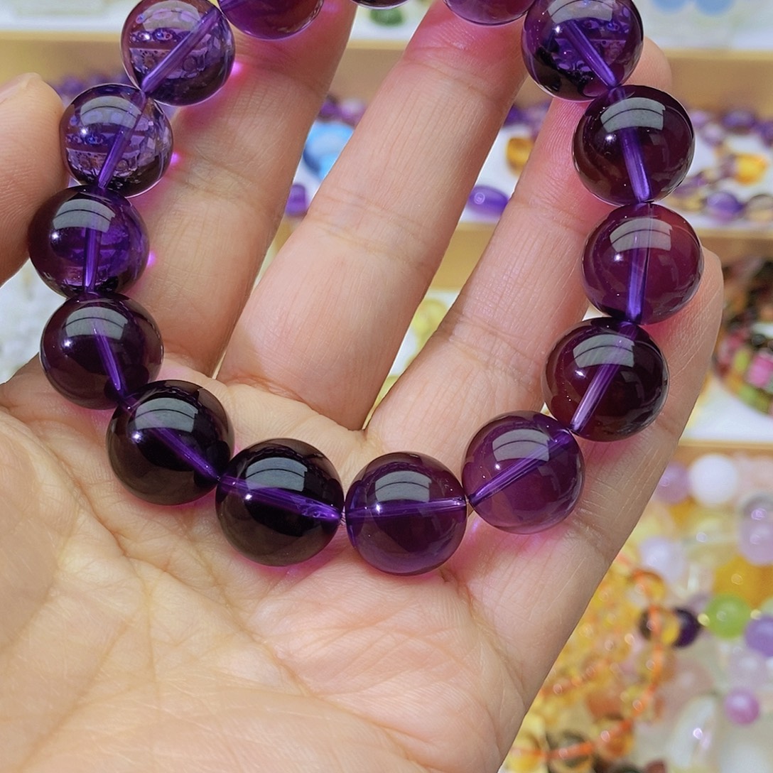 水晶手链未镶嵌天然紫水晶手链14.8mm