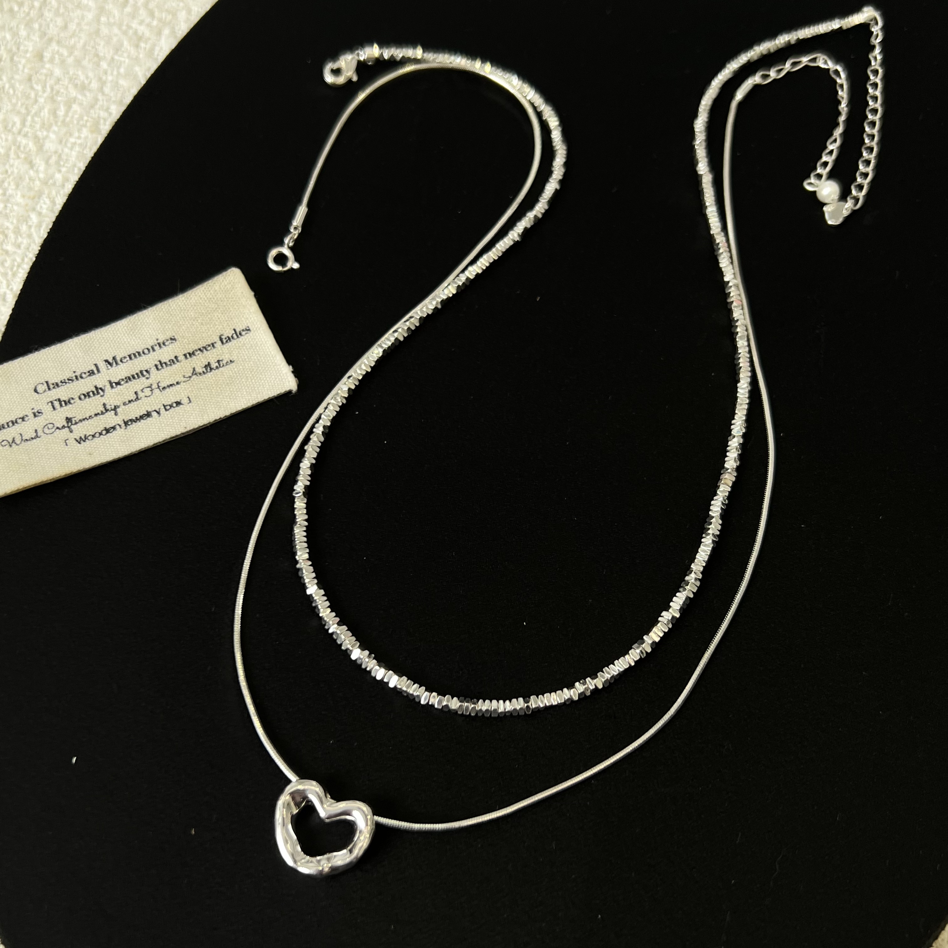 铜合金项链 气质双层银色爱心项链1655