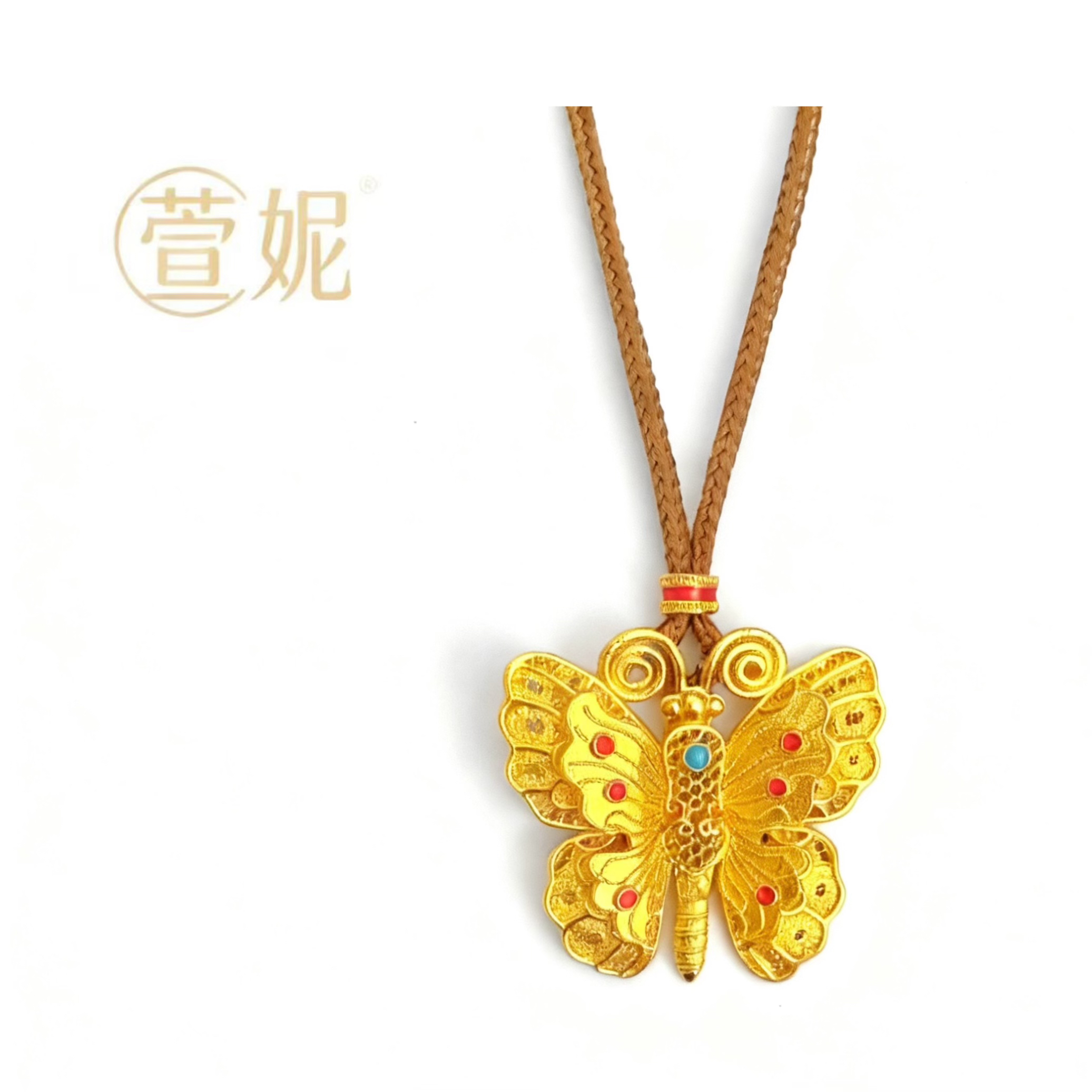 非金属布艺项链 古风饰品[新中式]金色蝴蝶坠复古百搭毛衣链