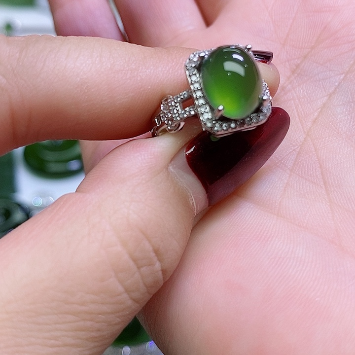 蛇纹石玉戒指银S925镶嵌