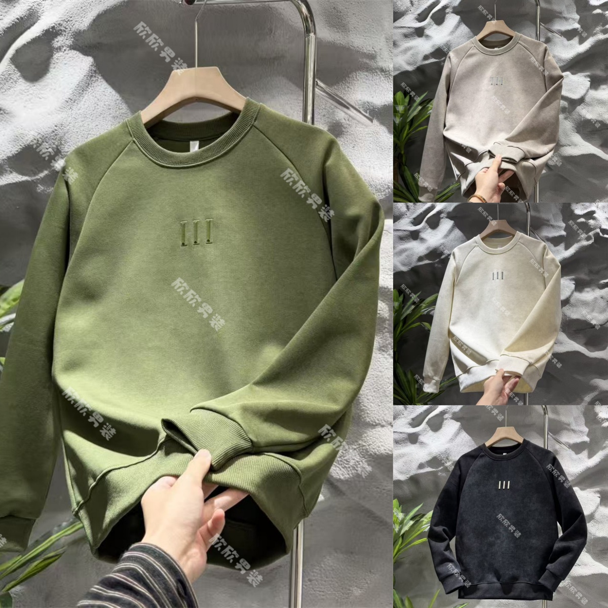 （单/加绒）潮牌硅胶拼接痞帅时尚男士卫衣