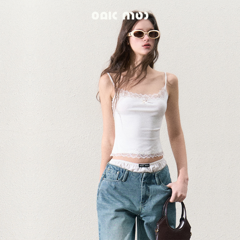 新OAKMOO/ "海螺的趣事" 纯欲百搭显瘦收腰蕾丝吊带内搭背心上衣