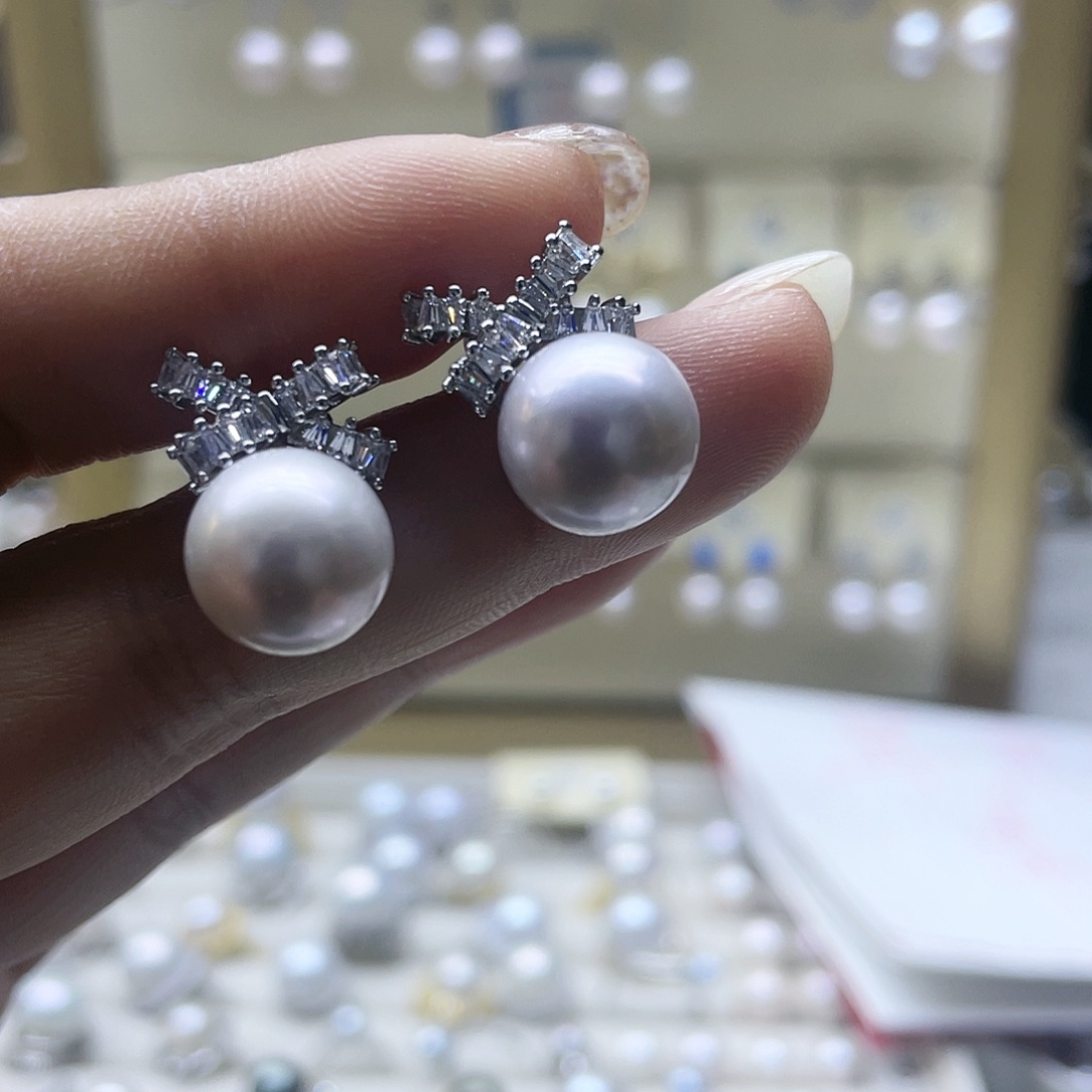 淡水珍珠耳饰银S925镶嵌