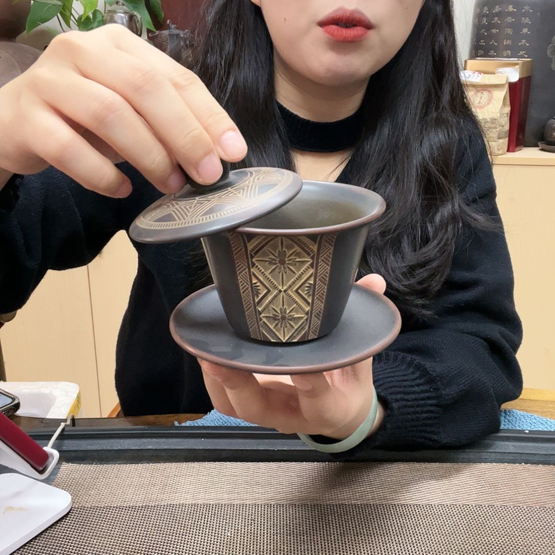 壶老韩坭兴陶  电烧三才盖碗