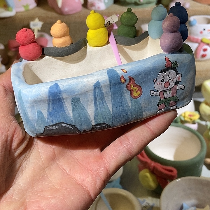 手工手绘盆 满29包邮222