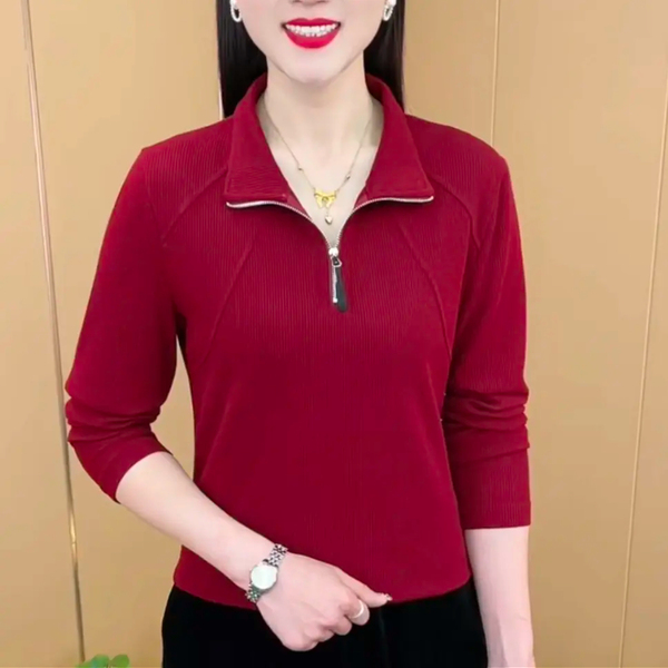 2025春季新款时尚通勤气质妈妈简约立领长袖上衣女个性显瘦长袖女