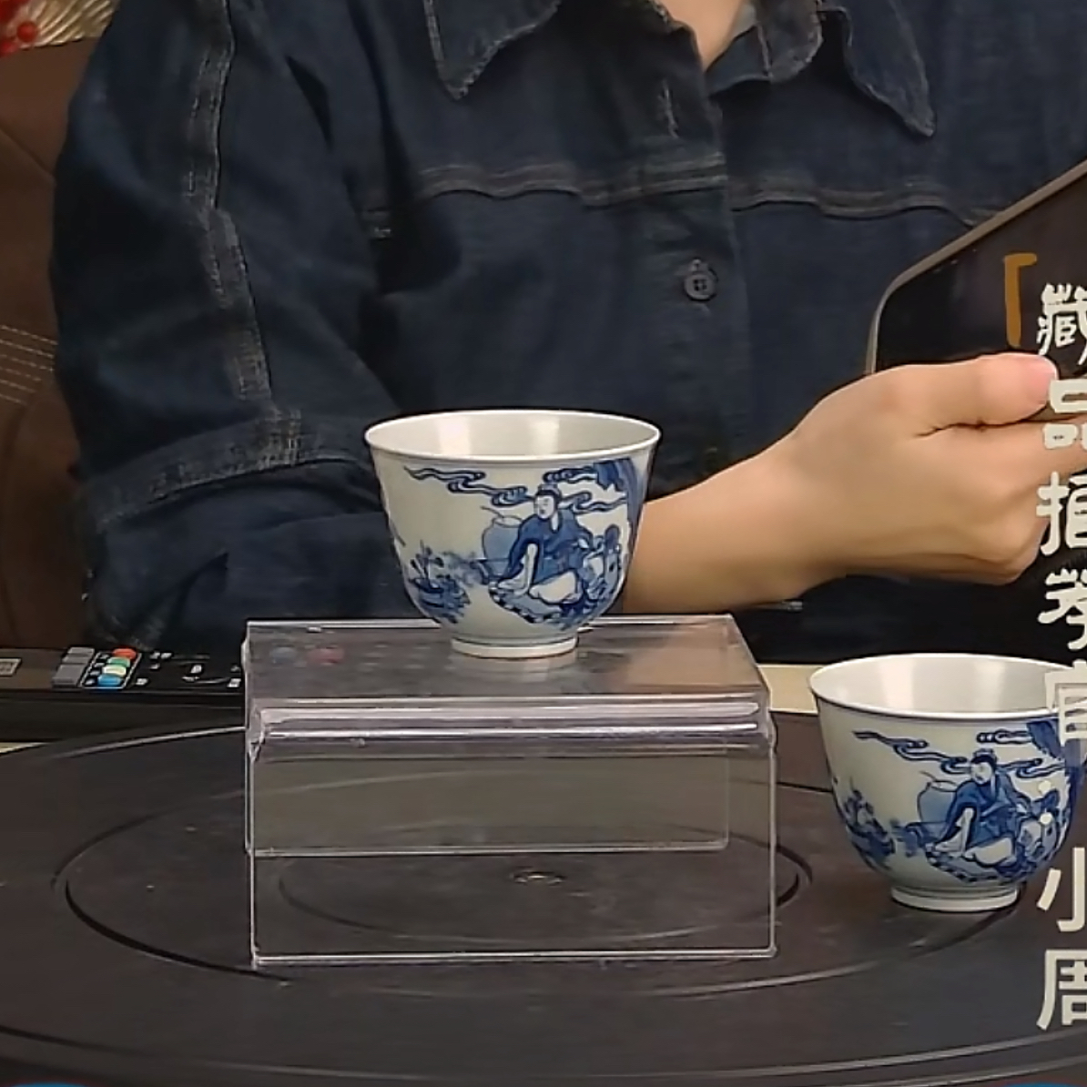 收藏/古玩清青花人物故事图茶杯一对