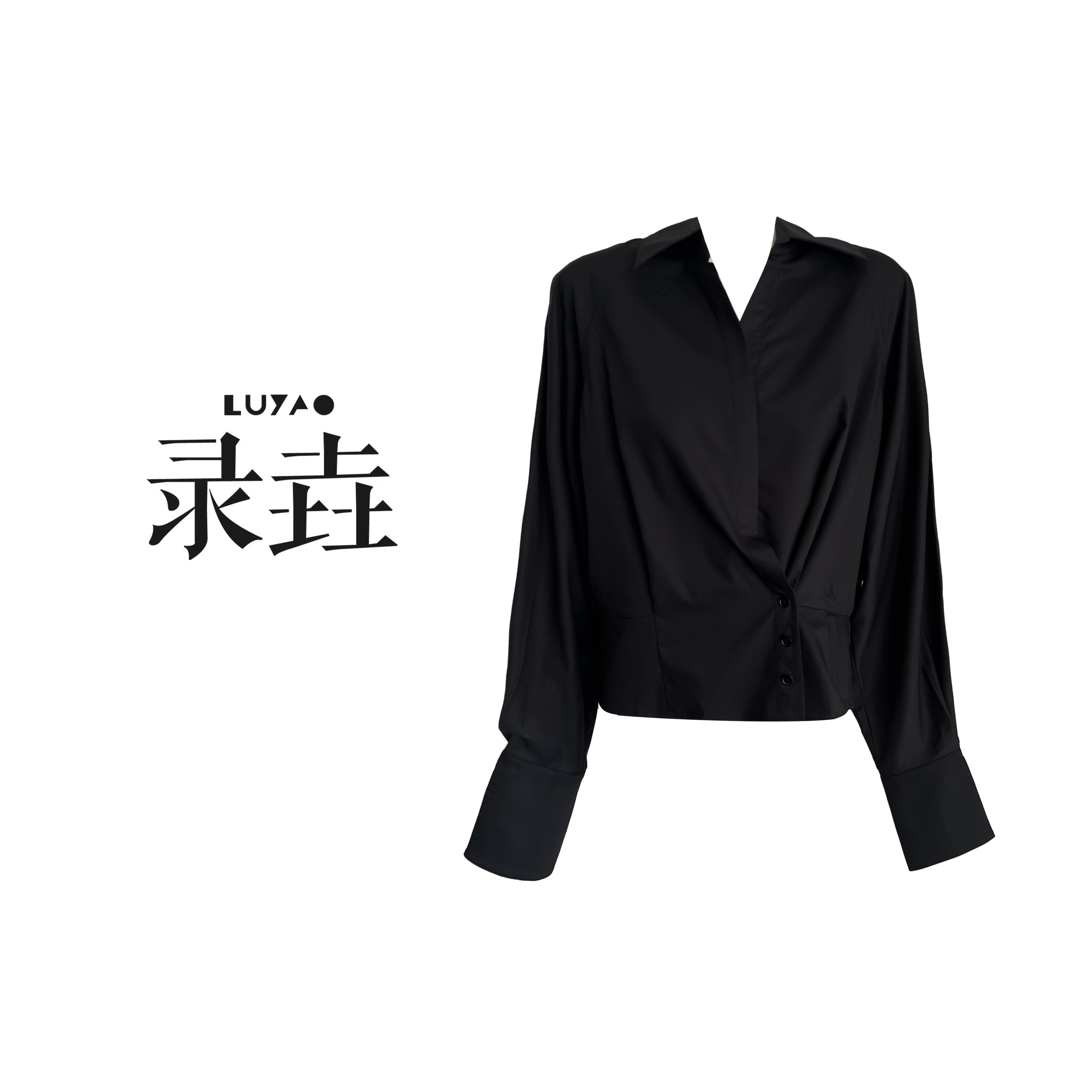 【LUYAO.录垚原创】“净黑”-长袖斜扣衬衣