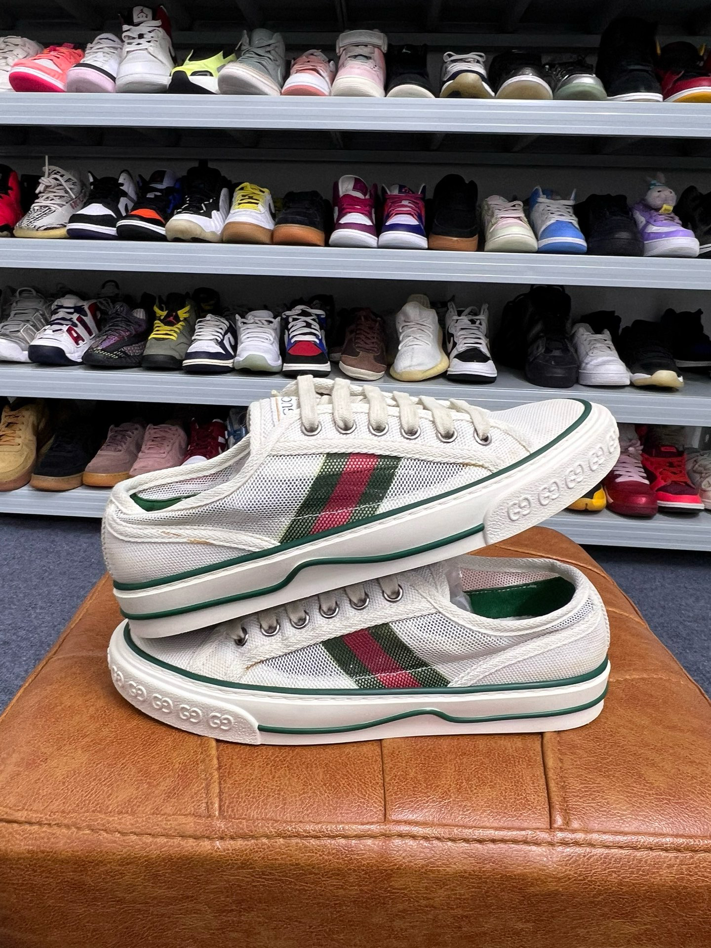 95新 GUCCI/古驰 36.5码/Tennis 1977白绿休闲鞋/二手正品