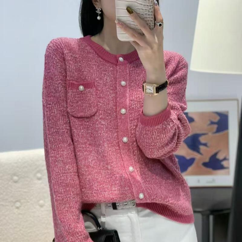 羊范欧货韩版秋冬新款时尚小香风圆领针织开衫女圆领花纱羊毛外套