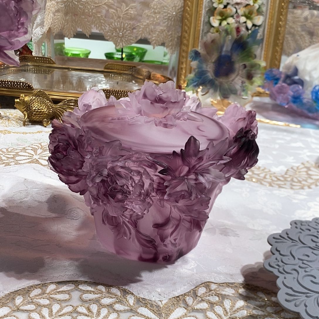 摆件QAA292脱蜡水晶牡丹花糖罐