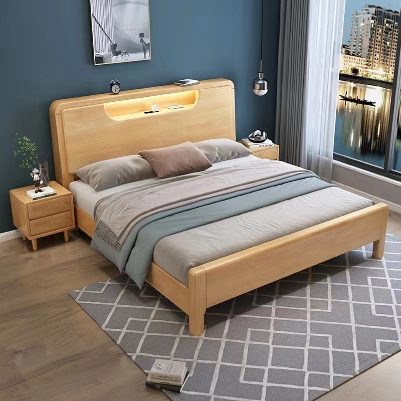 北欧全实木榫卯结构现代简约实木床1.8主卧双人储物床1.5家用婚床