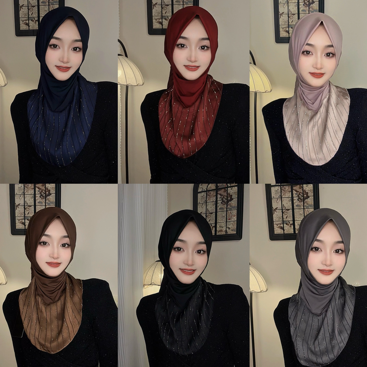 H气质烫钻拼接丝缎拼接套头送吸扣