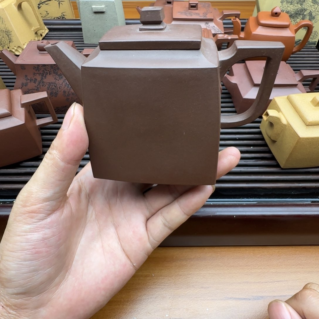 紫泥壶麒*半手工紫泥砖方壶200c c