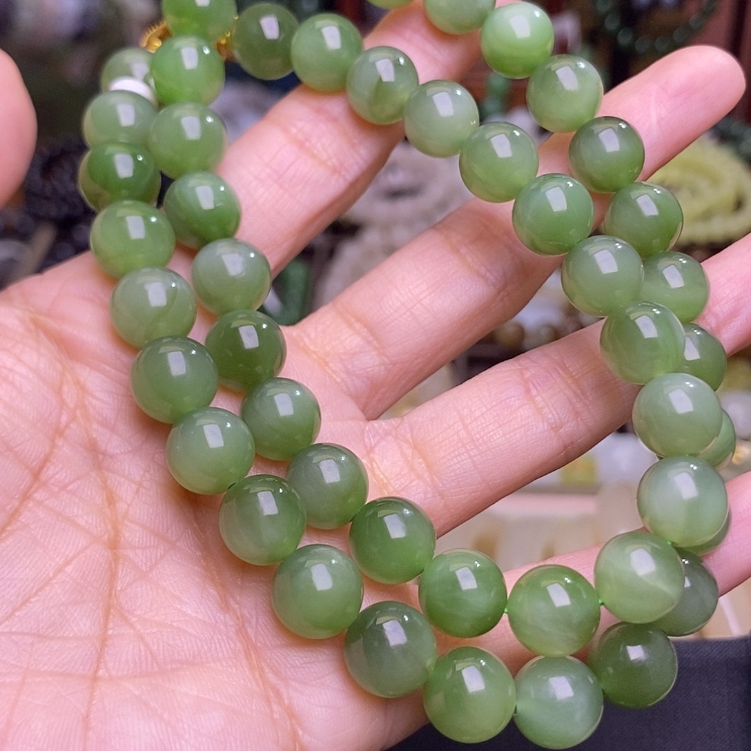 和田玉未镶嵌颈饰猫眼碧玉脂膏级项链约10MM