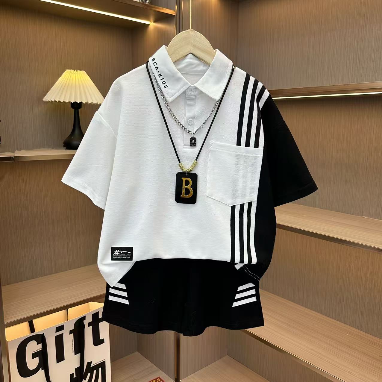 B男女童夏季洋气百搭豆绿套装中大童帅气韩版两件【不含包】