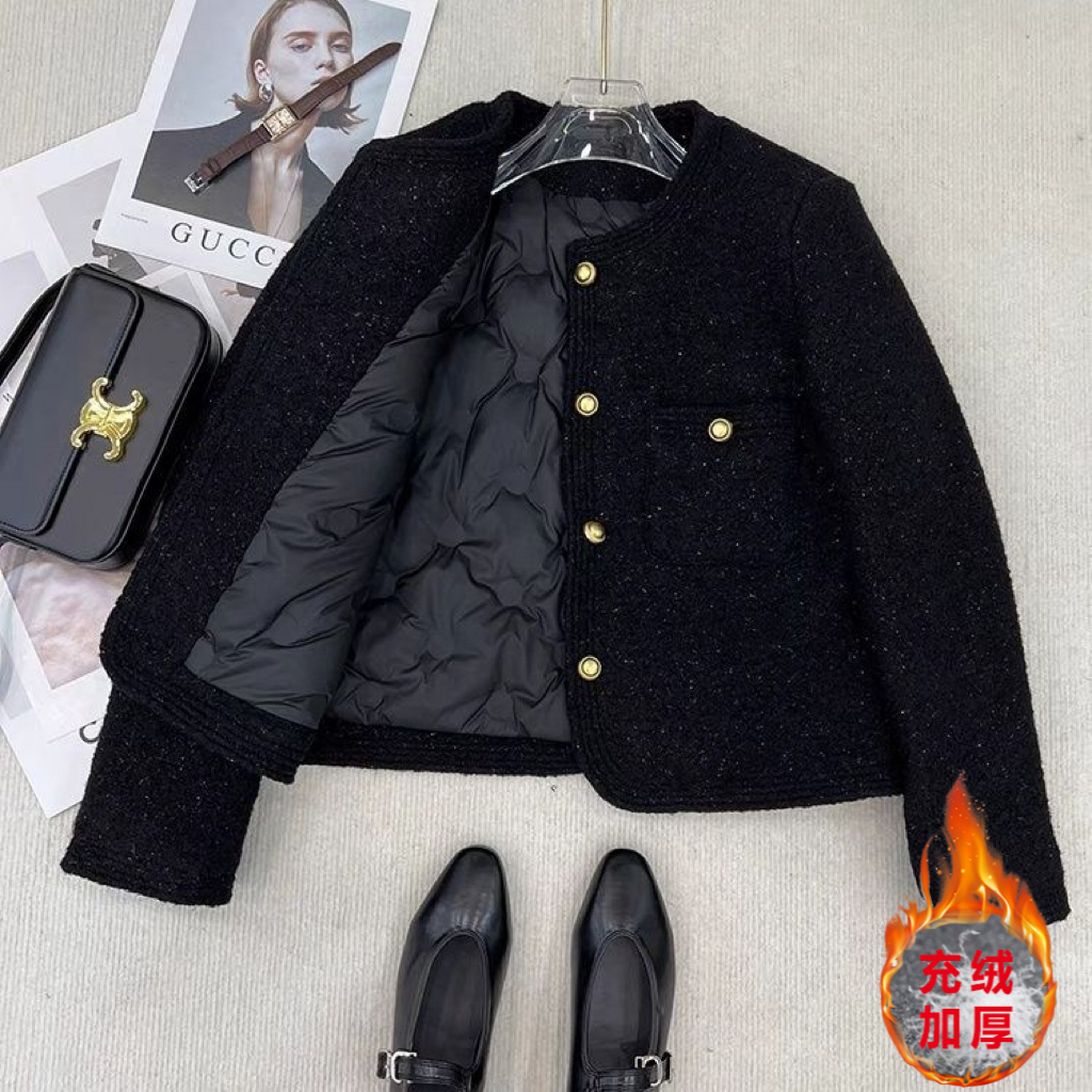 【新款+运费险】黑色充绒内胆亮晶晶显瘦精致小香风加厚保暖P2433