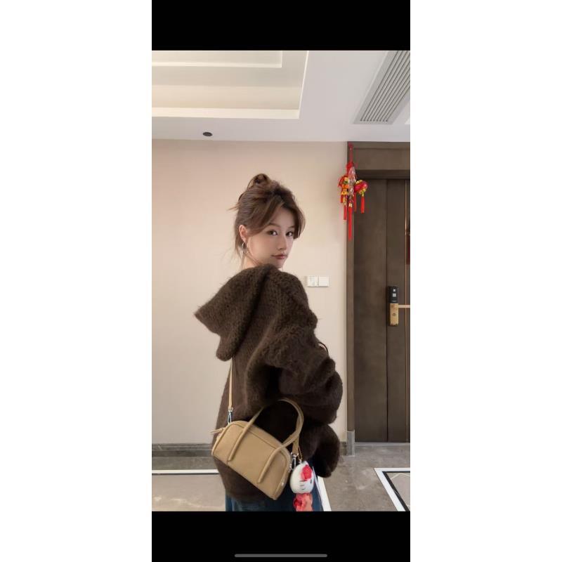 （自在从绒）2025秋冬新款韩系宽松慵懒百搭毛绒连帽针织外套女