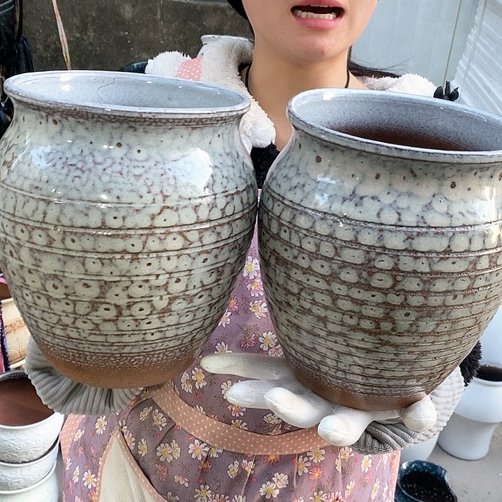 紫砂花盆瑕疵口17高21