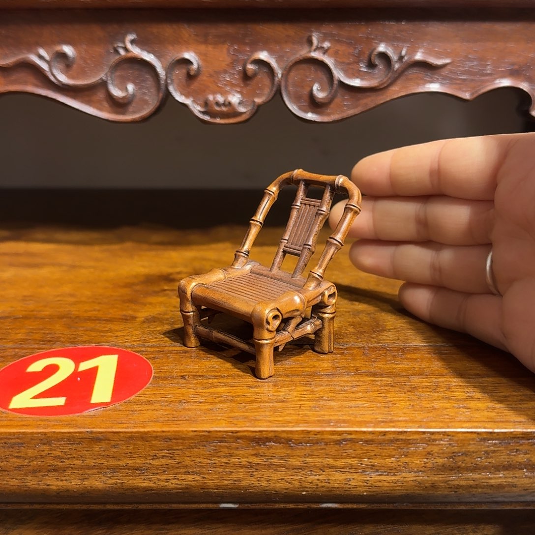 星***.陶土复古装饰摆件木雕小椅子高5.5厘米