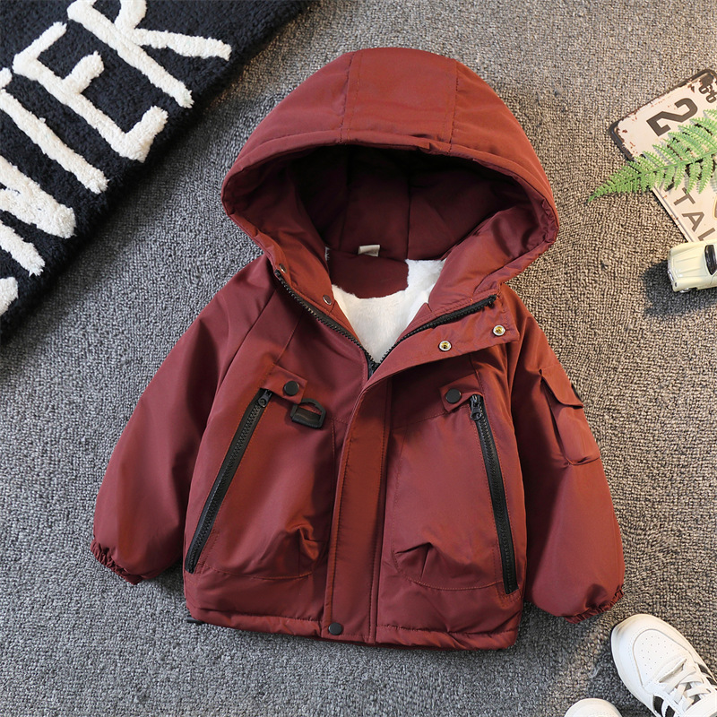 儿童二棉外套冬季男童冲锋衣加绒夹棉加厚2025新款宝宝棉衣派克服