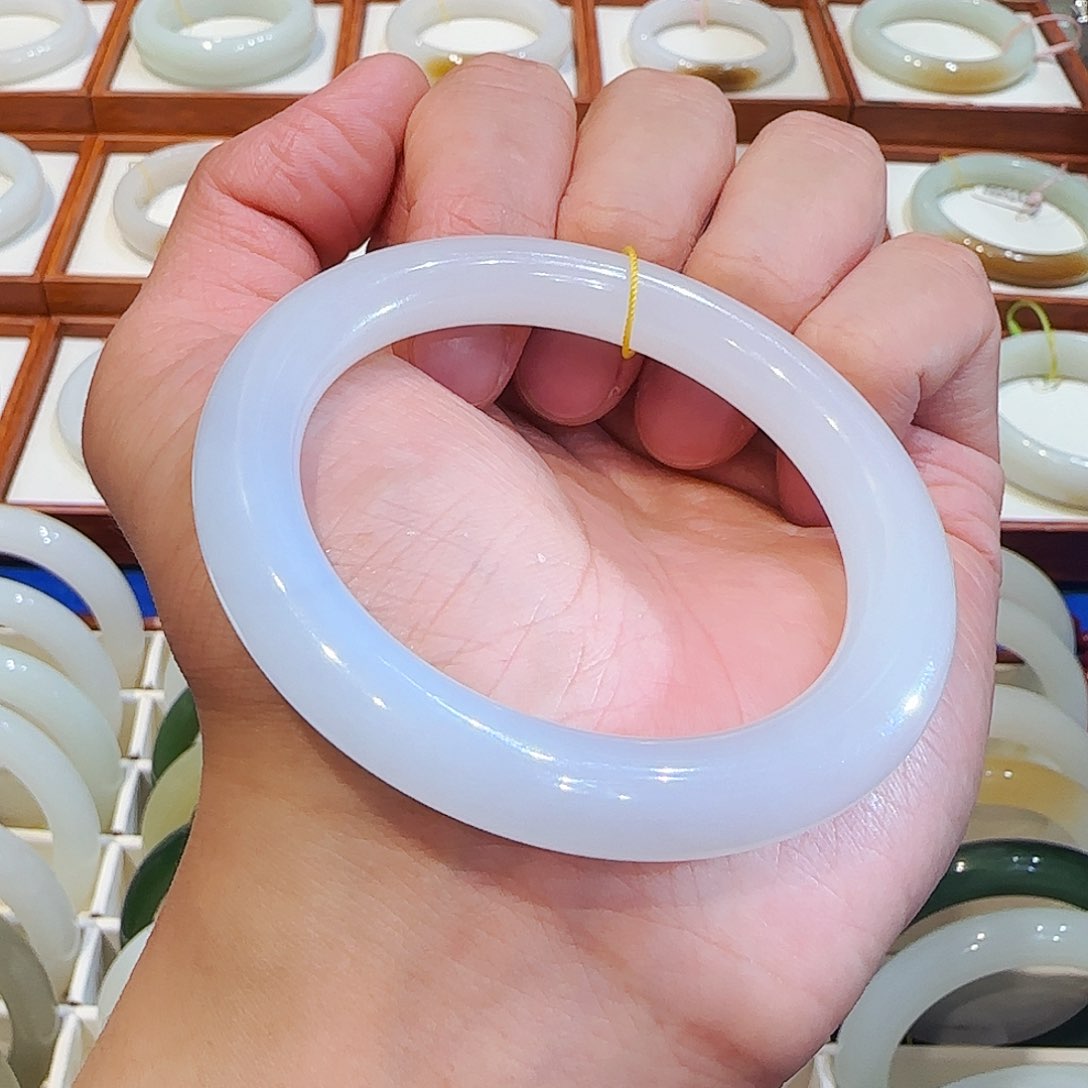 和田玉手镯未镶嵌高冰淡烟紫福镯55 56 57