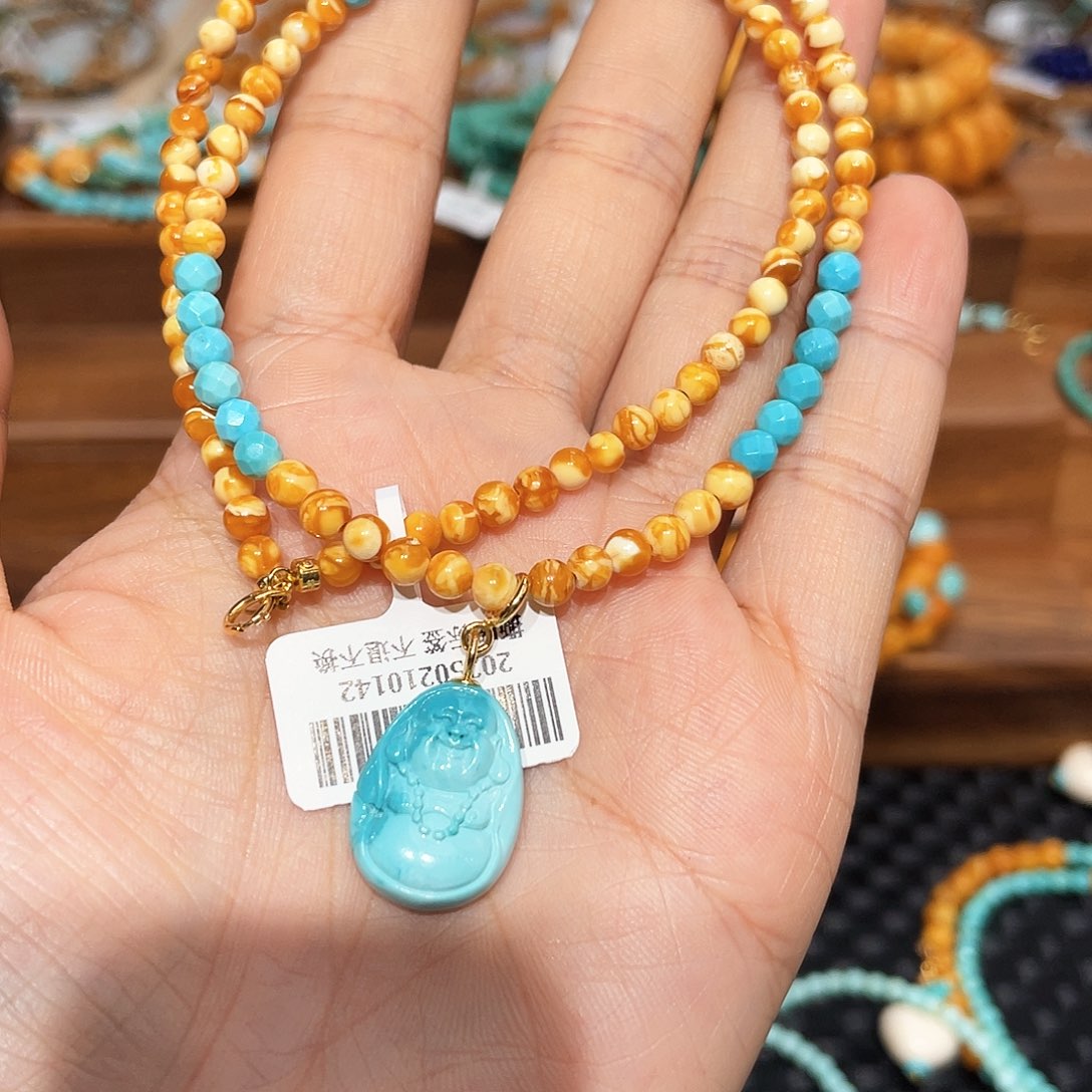 琥珀裸石18K金镶嵌项链