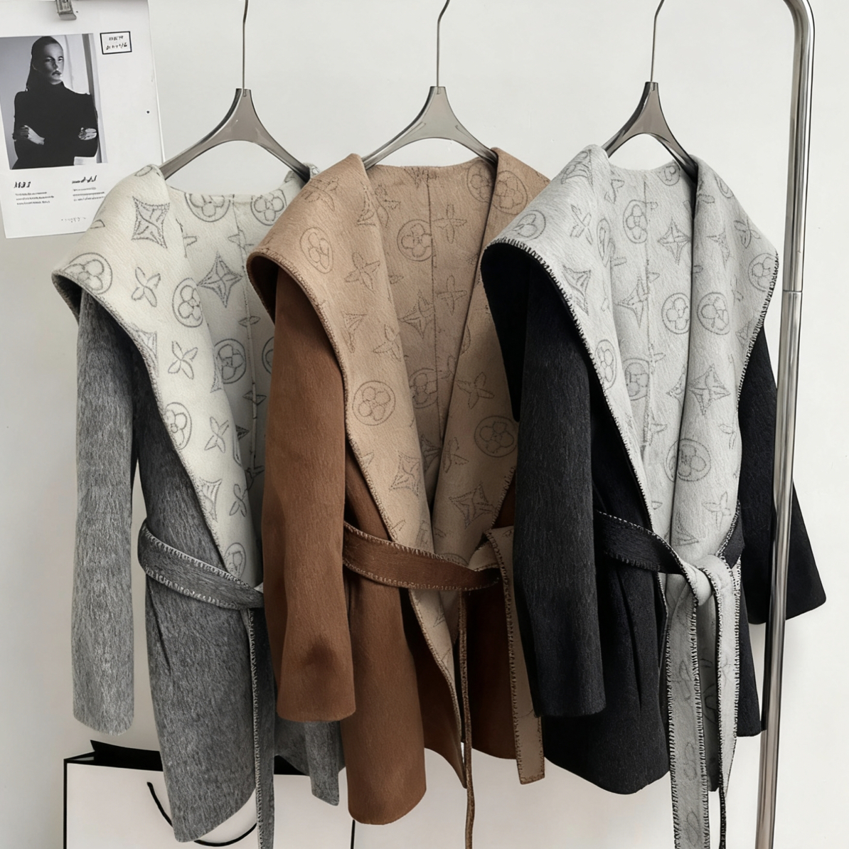 老钱格调2025黑色长款双面羊毛大衣