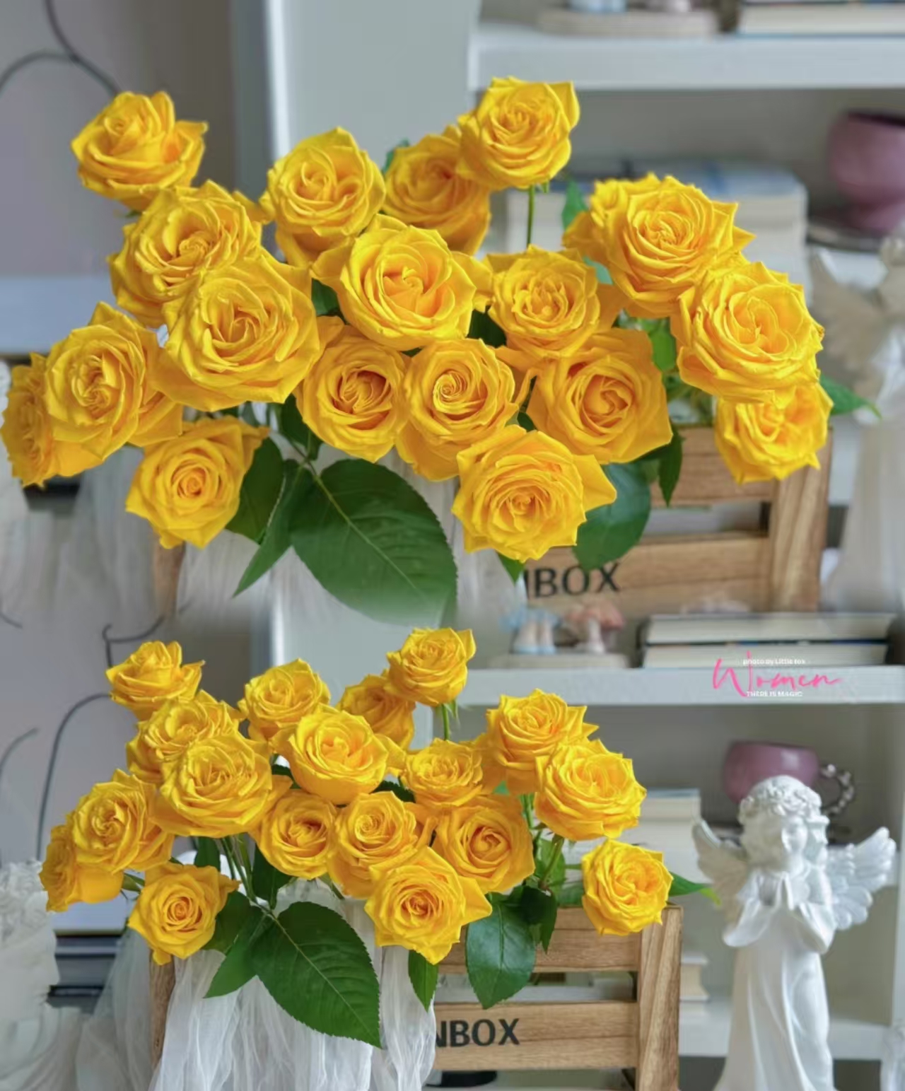 A8艾莎10+黄玫瑰10+戴安娜10+折射+蓝星花+洋桔梗+黄莺套餐