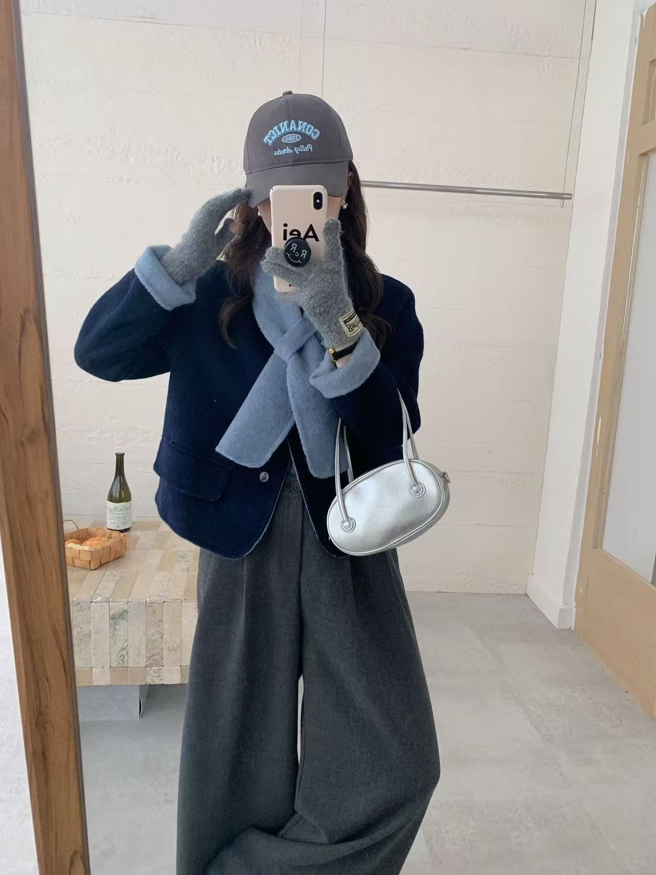 韩系围巾款减龄高级双面羊毛大衣小香风外套女小个子短款上衣秋冬