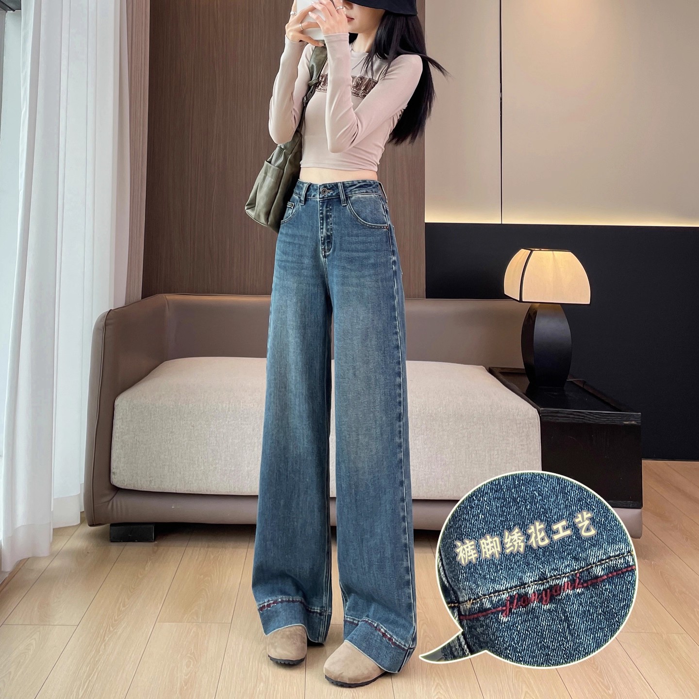 高腰阔腿牛仔裤女2025秋季新款显瘦垂感拖地裤子宽松直筒裤长裤