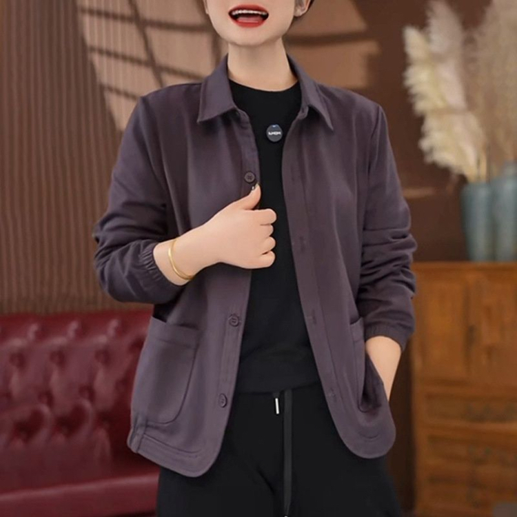 纽扣翻领休闲风常规中老年女装女装时尚短外套女装禅意仙气衬衫
