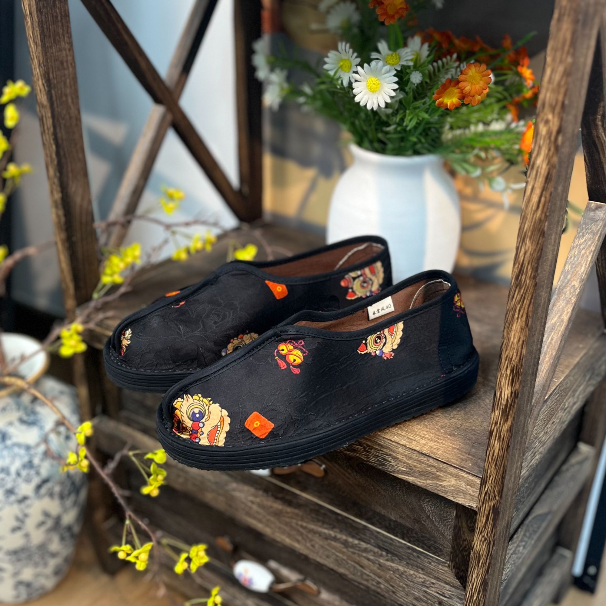 【醒狮-两片】新中式千层布底时尚圆头国风刺绣手工布鞋