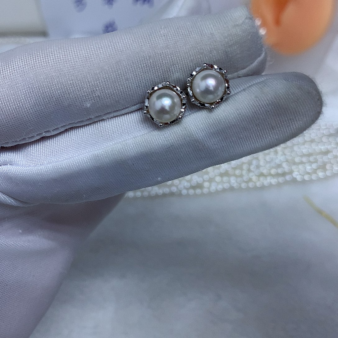 海水珍珠耳饰银S925镶嵌7-8